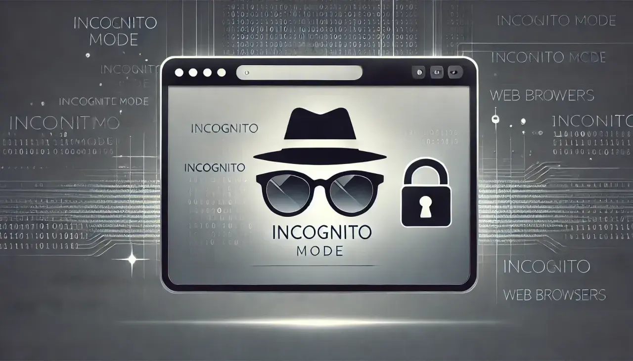 Ikona mężczyzny w kapeluszu i okularach symbolizuje tryb incognito. Zamek obok oznacza bezpieczeństwo i prywatność podczas przeglądania.