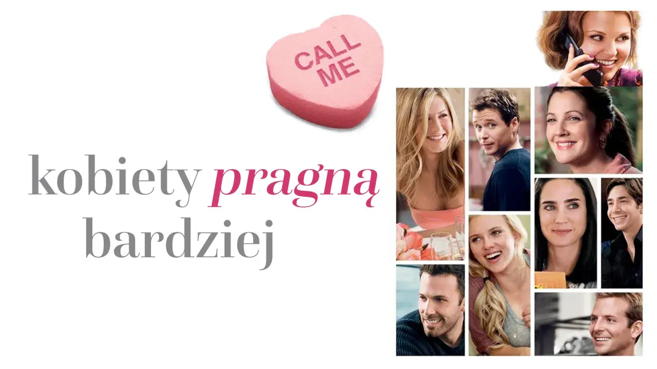 Kobiety pragną bardziej, gdy widzą uśmiechnięte twarze znanych aktorów. Różowe serce z napisem "Call Me" sugeruje romantyczne nadzieje.