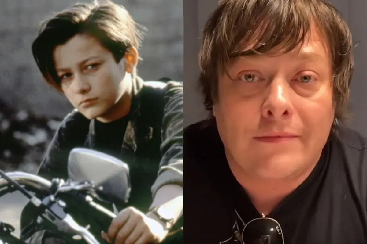 Młody Edward Furlong jako John Connor z Terminatora 2 obok jego obecnego wizerunku. Terminator obsada w porównaniu.