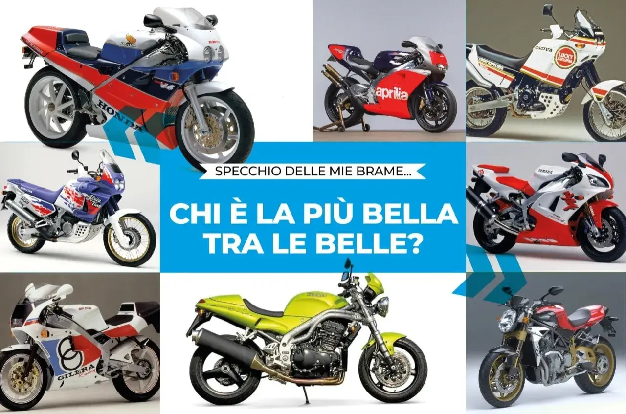 Una carrellata di moto iconiche, sportive e da avventura, tra cui Honda, Aprilia, Cagiva, Yamaha, Gilera. Quale tra queste moto più belle del mondo sceglieresti?
