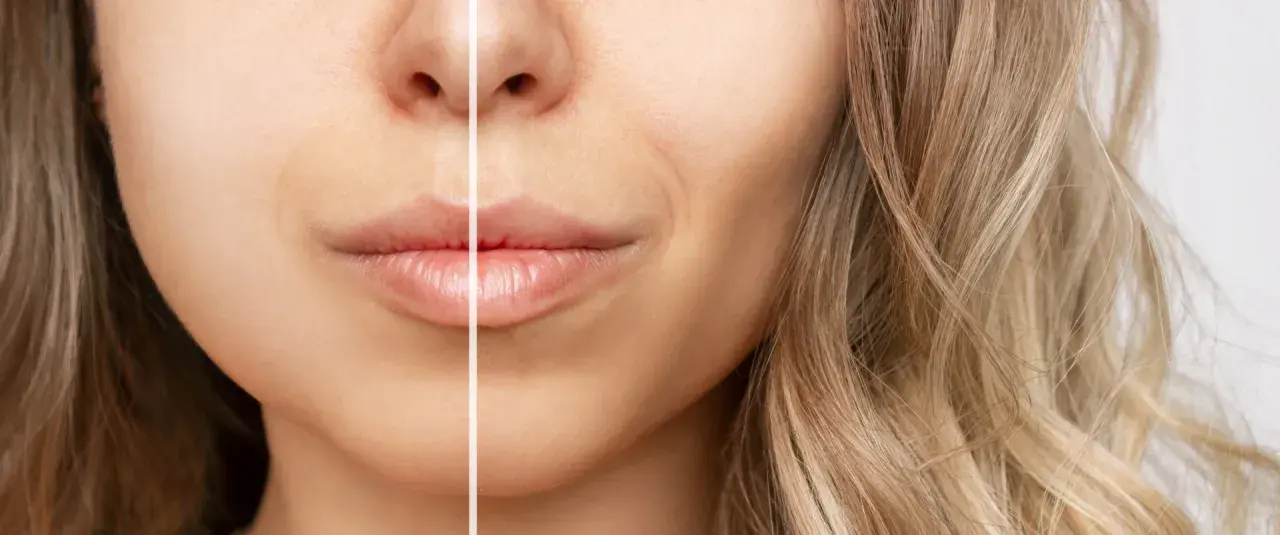 Przed i po zabiegu buccal fat removal: subtelne wygładzenie policzków, podkreślenie rysów twarzy.