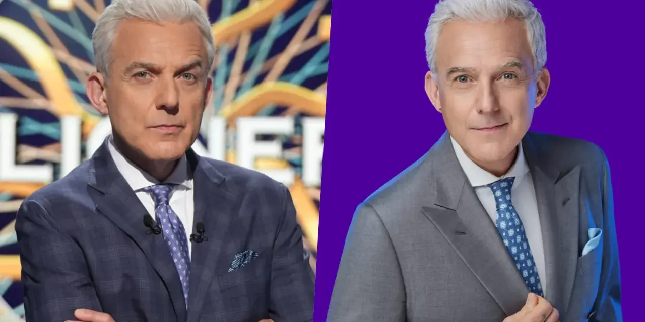 Hubert Urbański w garniturze, prowadzący "Milionerzy TVN". Kiedy emisja? Sprawdź na stronie programu!