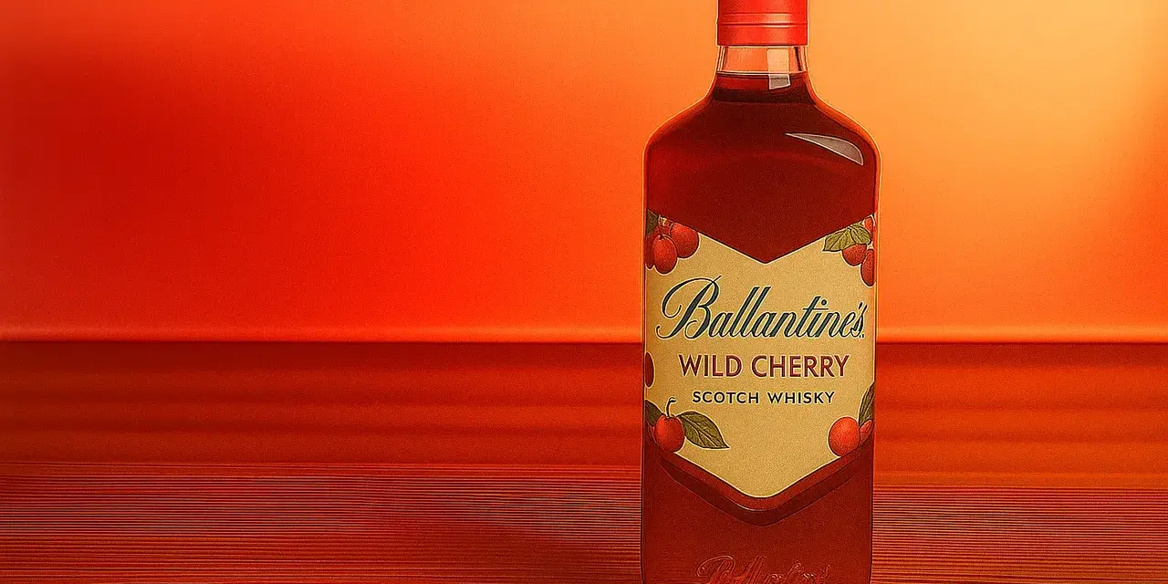 Butelka Ballantines Wild Cherry Scotch Whisky. Idealna do picia solo lub z lodem.