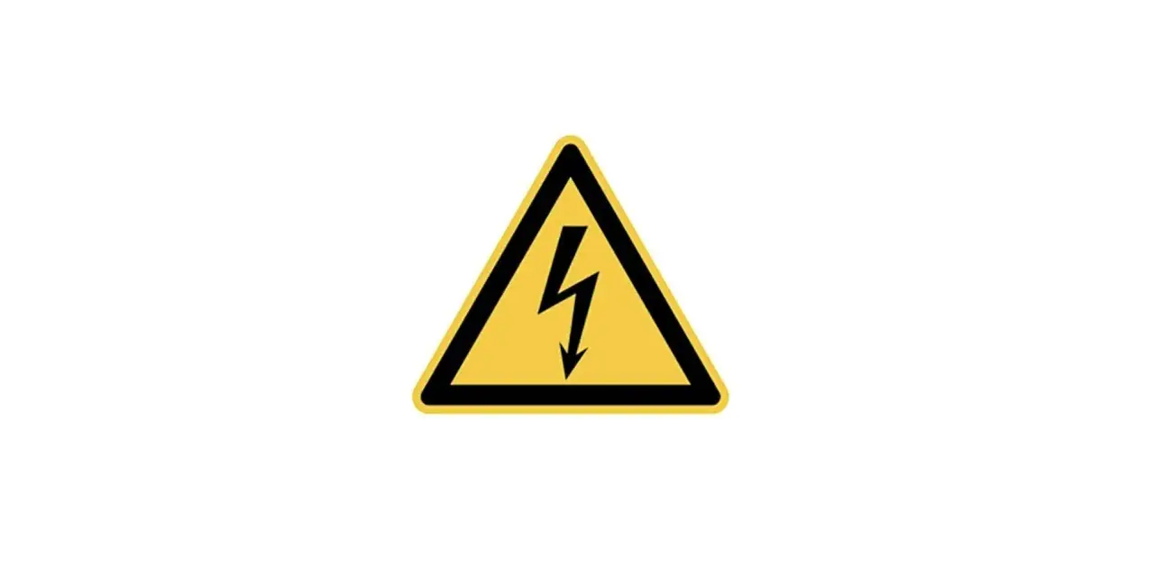 Gefahrensymbol: Blitz in einem gelben Dreieck. Vorsicht vor der "hour of power sekte"!