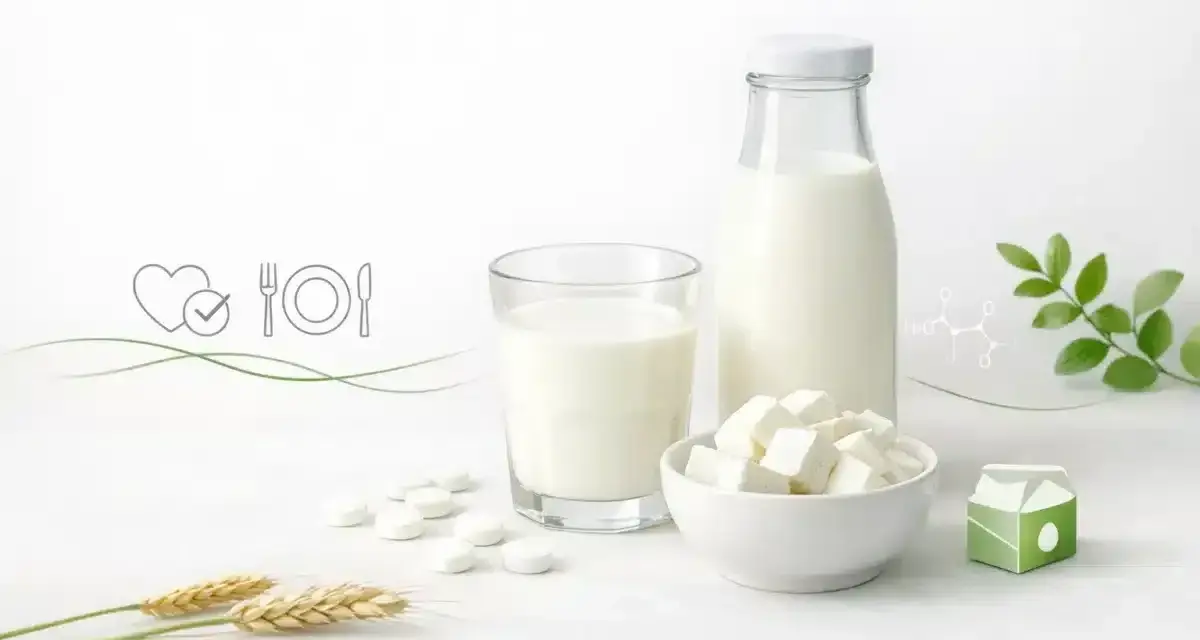 Mleko bez laktozy co to znaczy? Zdjęcie przedstawia produkty mleczne, tabletki i symbole zdrowego odżywiania.