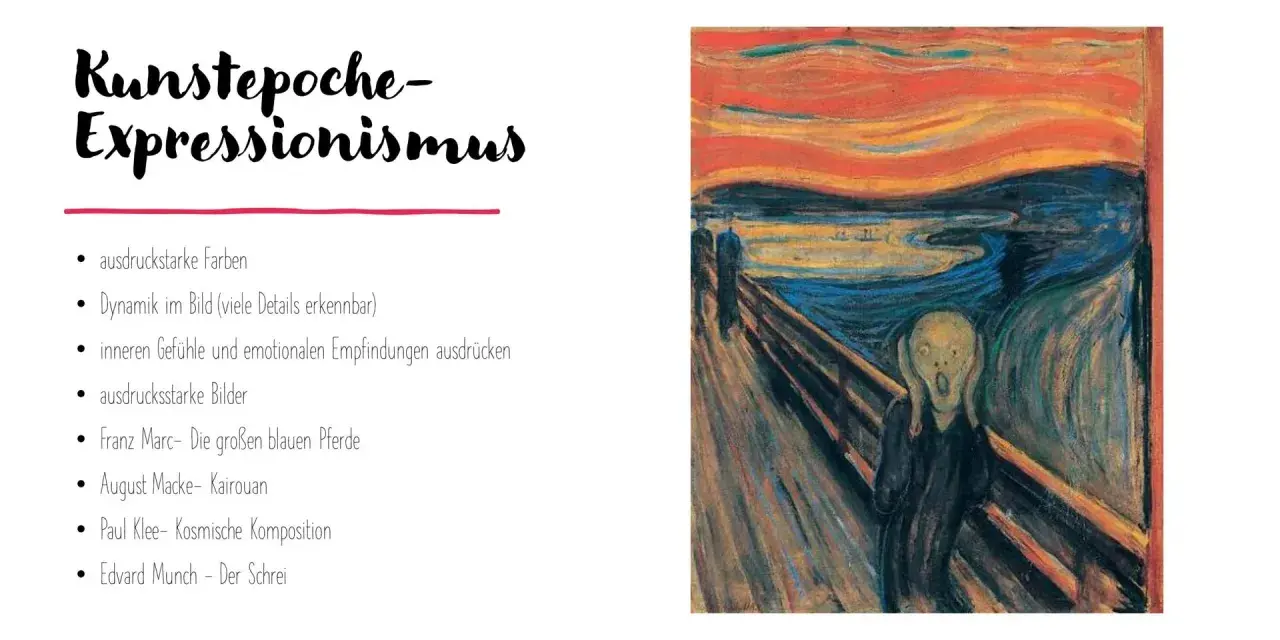 Gemälde "Der Schrei" von Edvard Munch mit expressionistischen Merkmalen.