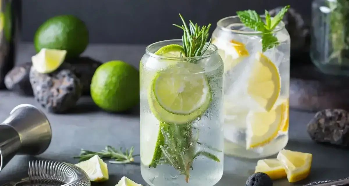 Orzeźwiające drinki z ginem, ozdobione plasterkami limonki, cytryny i gałązkami rozmarynu. Idealne na letnie wieczory.