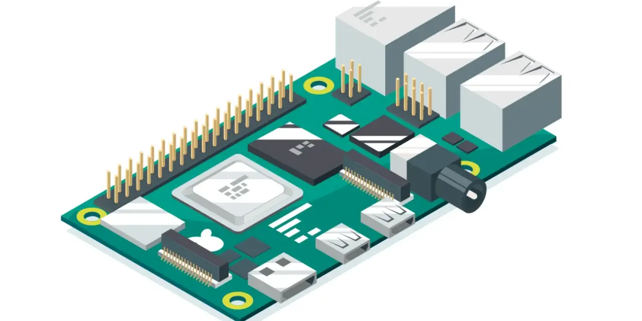 Płytka drukowana z portami USB, złączami i układem scalonym. Widoczny jest również pin header, który może służyć do komunikacji przez uart.
