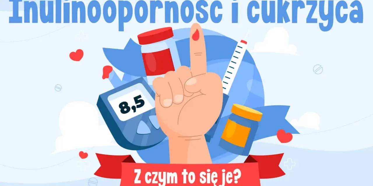 Insulinooporność i cukrzyca. Co pić na obniżenie cukru? Glukometr, strzykawka, leki i kropla krwi na palcu.