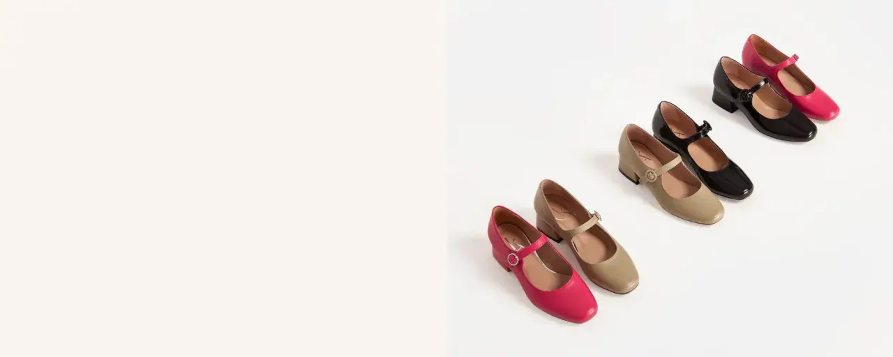 Eleganckie buty typu Mary Jane w kolorach fuksji, beżu i czerni. Idealne na co dzień i na specjalne okazje.