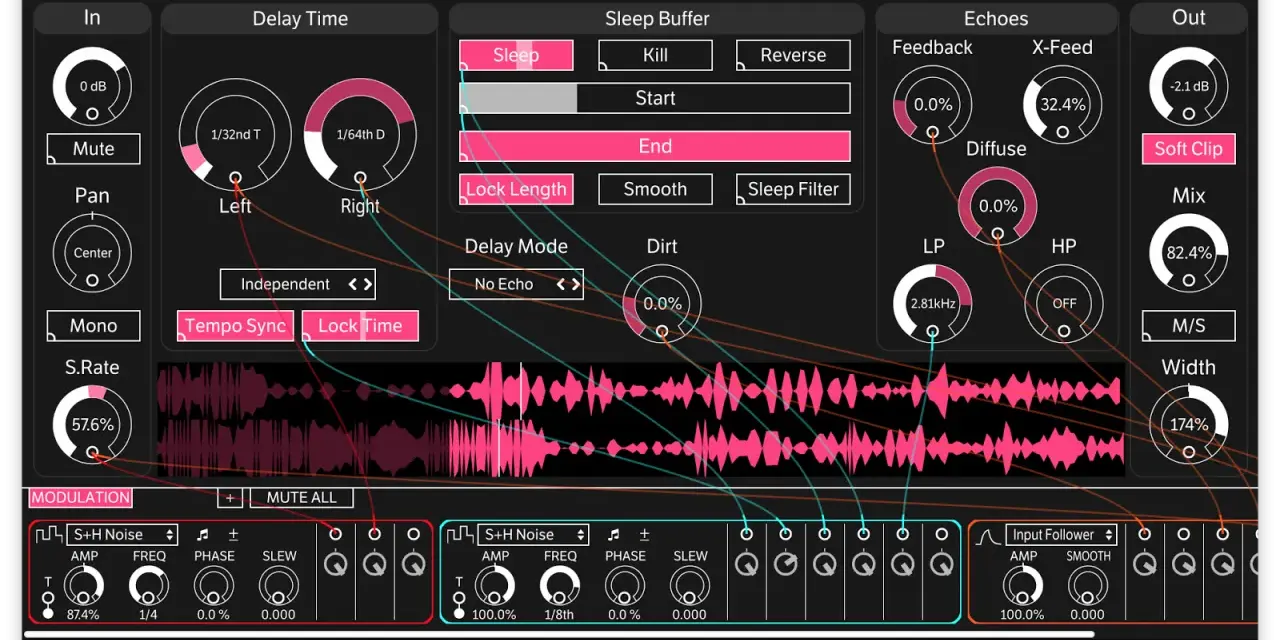 Sandman Pro plugin, z efektami glitch, delay, sleep buffer i modulacją.