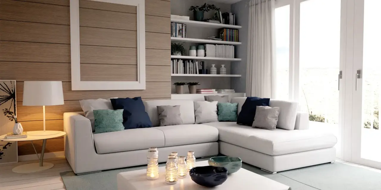Ampio divano con penisola, ideale per misurare il comfort del tuo soggiorno.