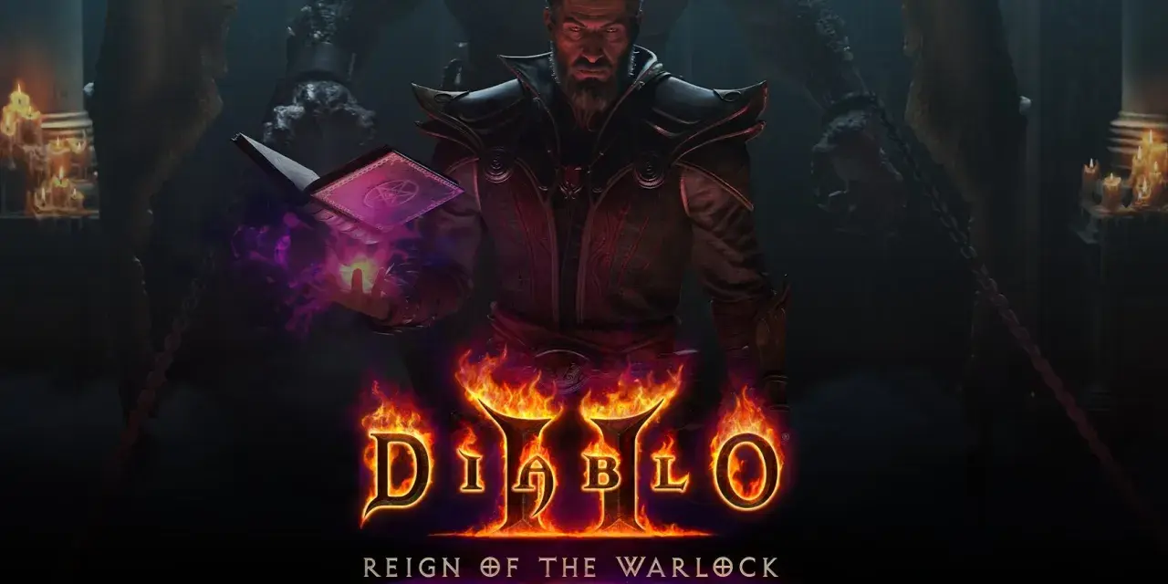 Mroczny mag z księgą zaklęć i płonącymi dłońmi, zapowiadający Diablo 2 Resurrected na PS5.
