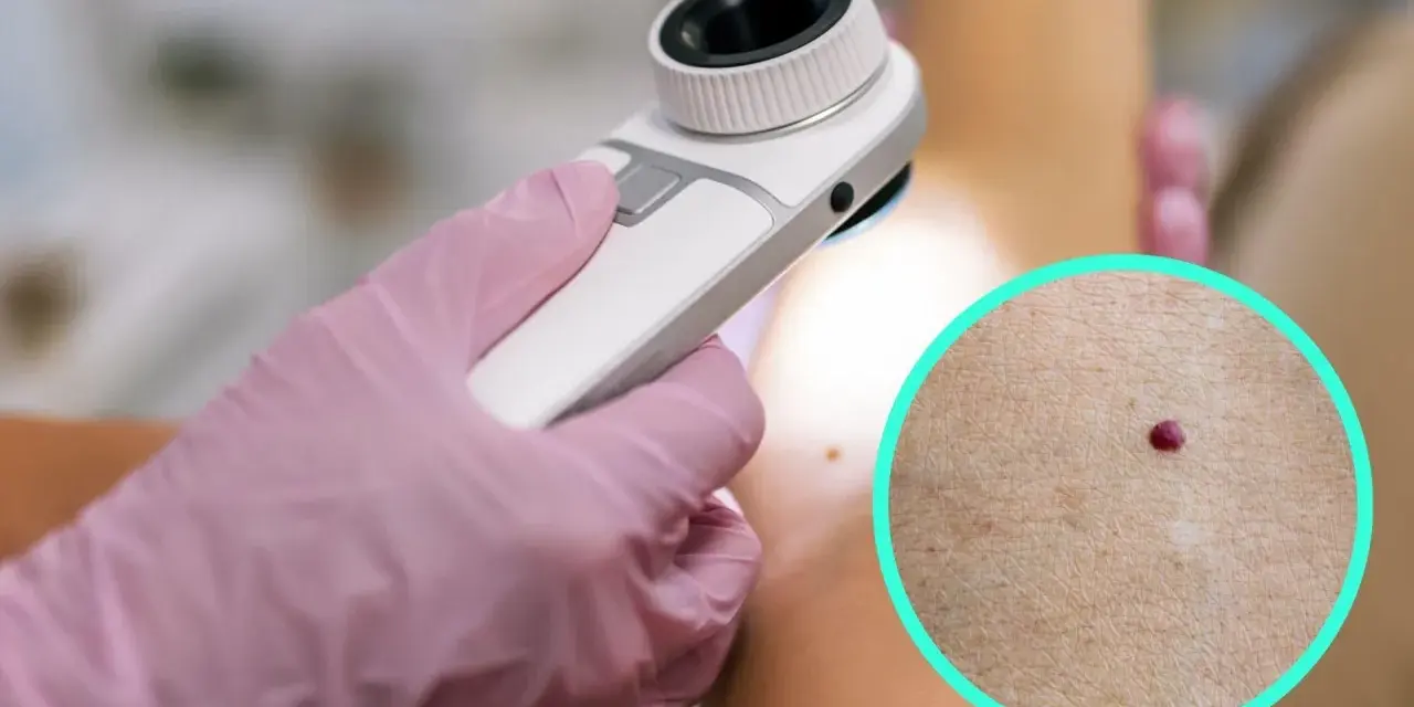 Dermatolog bada punkty rubinowe na skórze. Czerwone kropki na ciele mogą być powodem do niepokoju, ale często są niegroźne.