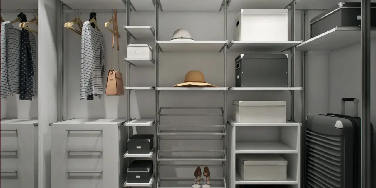 Organiza tu ropa y accesorios en este vestidor moderno. Aprende como hacer un vestidor funcional con estantes, cajones y zapatero.