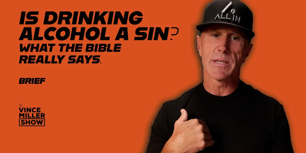 A man in a black t-shirt and "ALL IN" hat discusses if drinking alcohol is a sin, referencing what the Bible says.