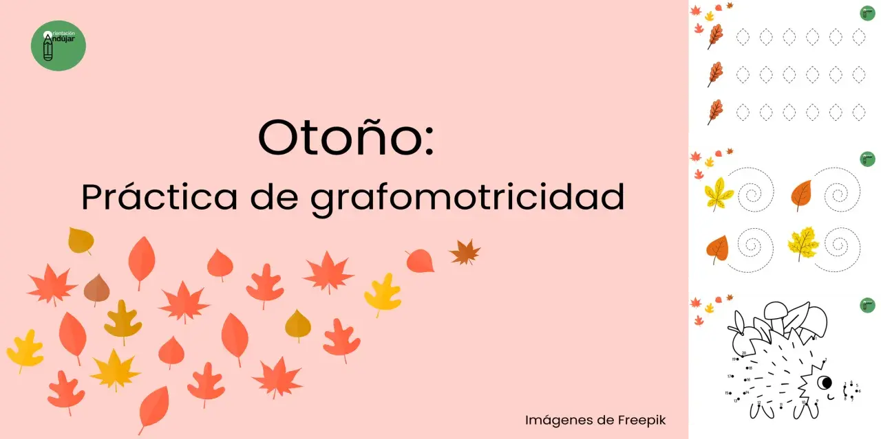 Otoño: práctica de grafomotricidad con hojas y un erizo para trazar.