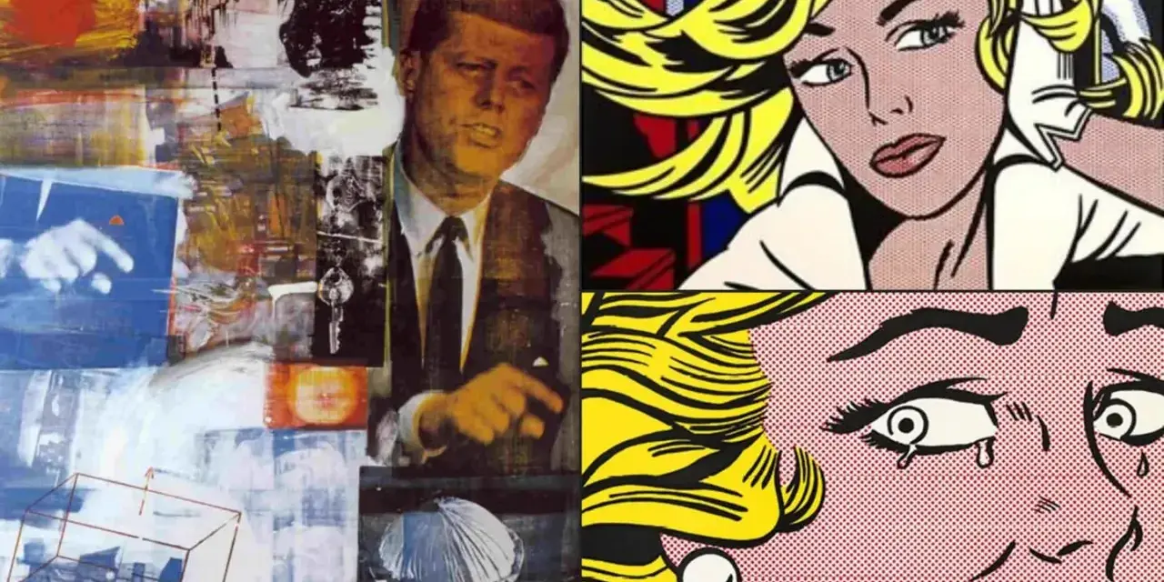 Collage mit JFK und Pop-Art-Künstler-Werken von Lichtenstein.