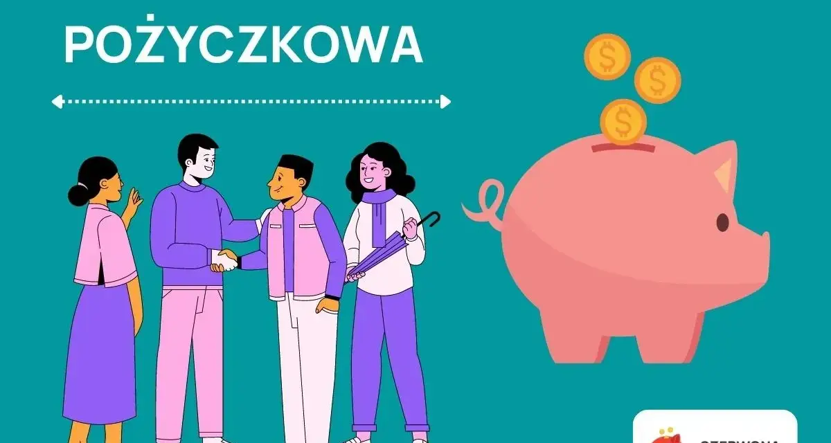 Kasa zapomogowo-pożyczkowa (KZP) to miejsce, gdzie ludzie pomagają sobie finansowo. Na obrazku widzimy ludzi i skarbonkę, symbolizującą oszczędności.