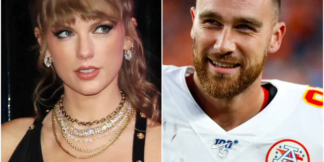 Taylor Swift e Travis Kelce, il suo futuro marito, sorridono in questa immagine divisa.