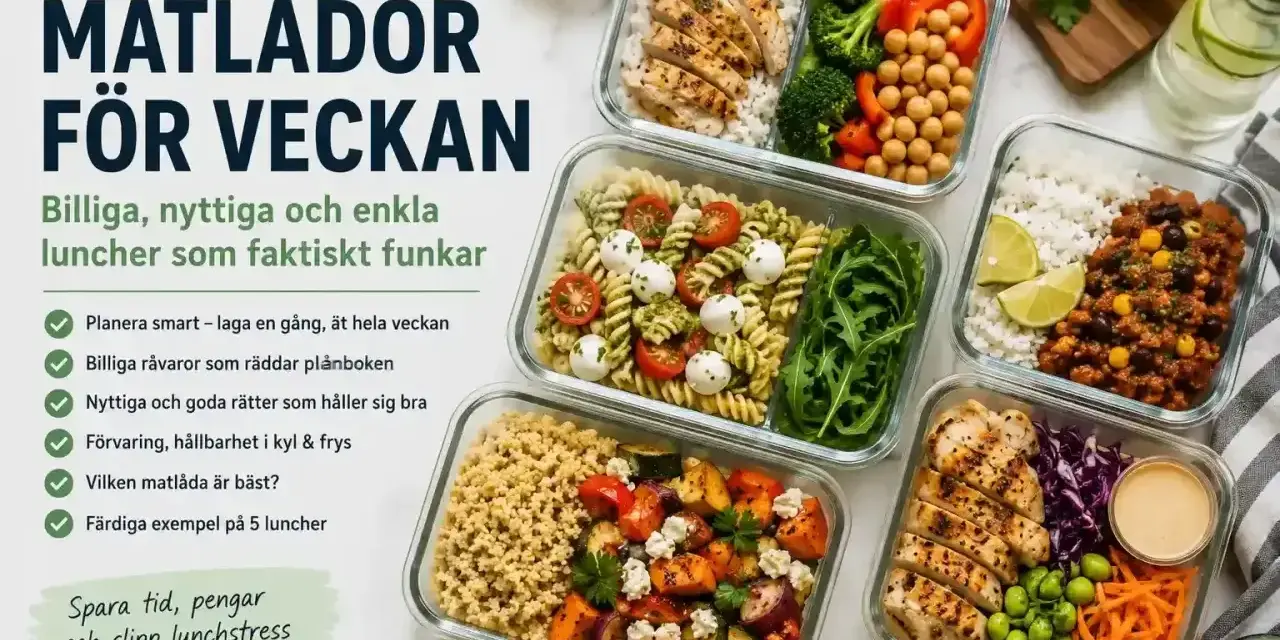 Matlådor för veckan med recept på billiga, nyttiga och enkla luncher. Fem färdiga exempel på matlådor som sparar tid och pengar.