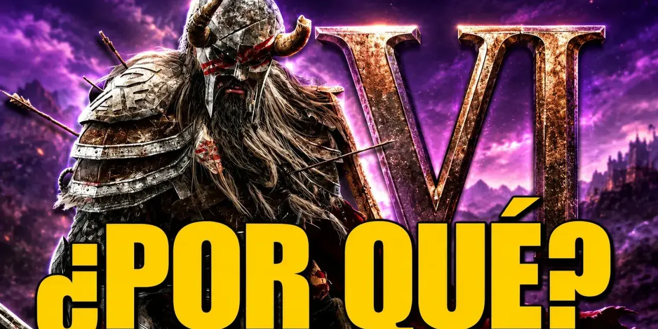 Guerrero con armadura y cuernos, flechas clavadas, ante el logo de The Elder Scrolls VI. ¿Por qué la espera?