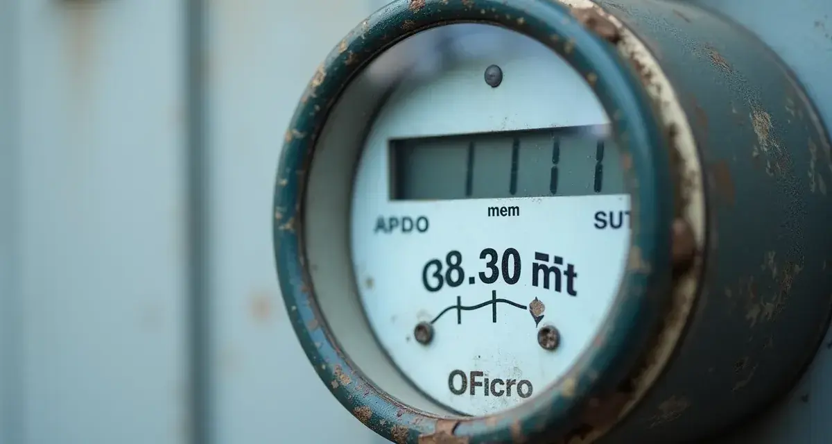 Cyfry z licznika gazu: 111 i 38.30 m³. Widoczny cyfrowy wyświetlacz z odczytem zużycia.