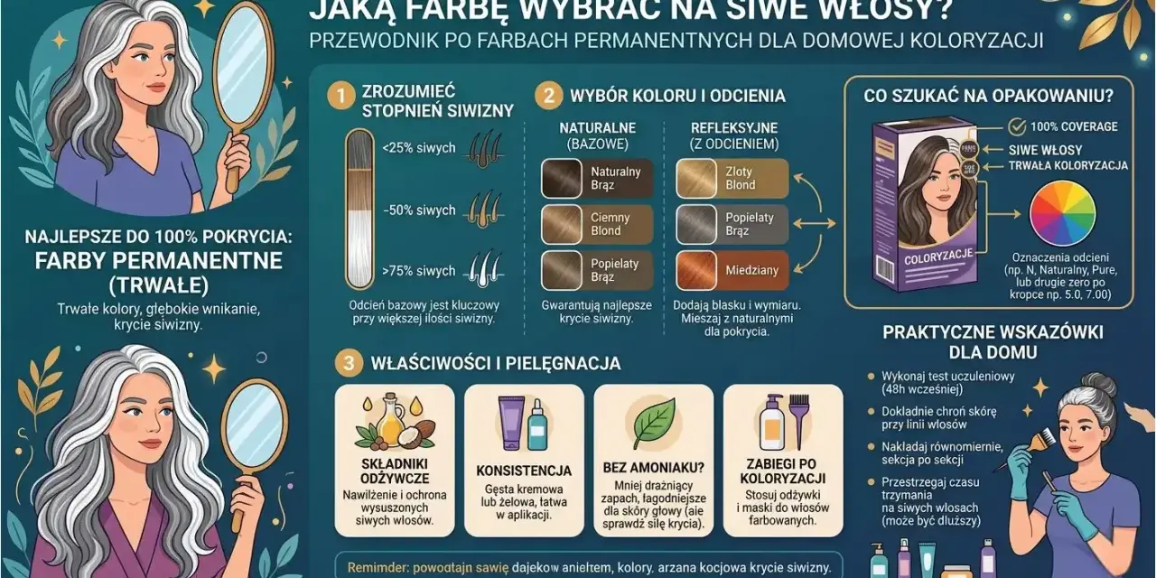 Jaka farba na siwe włosy? Przewodnik po farbach permanentnych, odcieniach i pielęgnacji dla idealnego krycia siwizny.