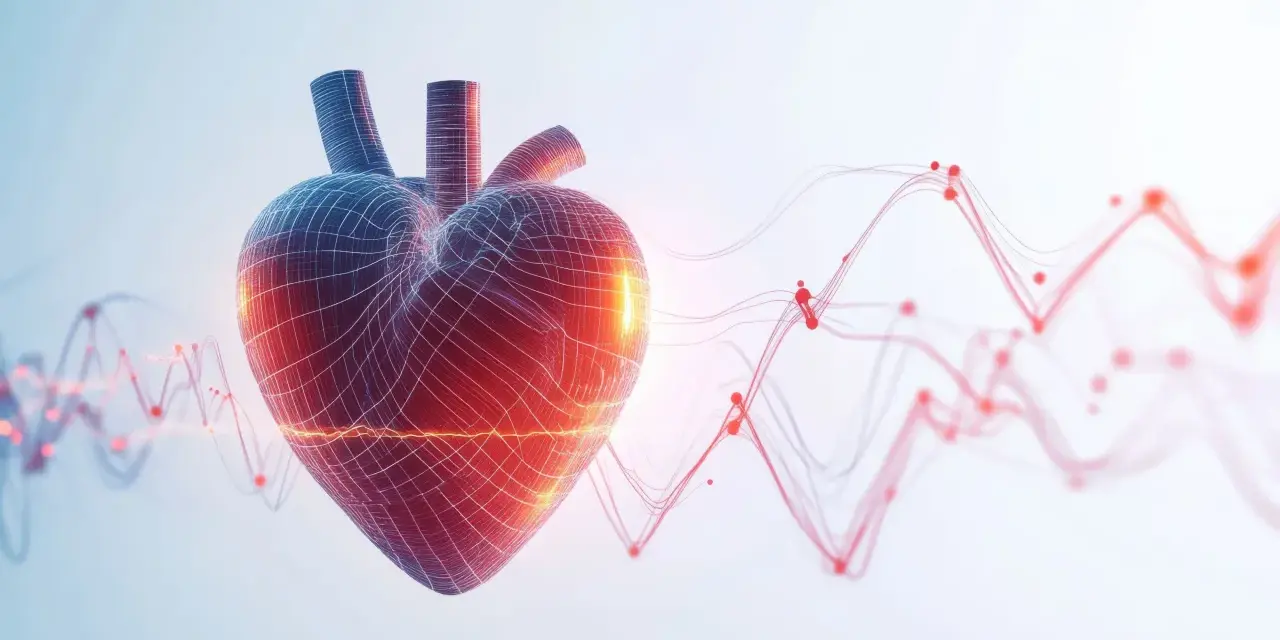 Graficzna wizualizacja serca z liniami EKG i pulsu.
