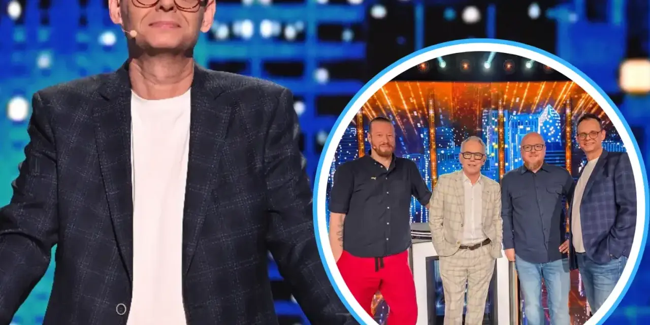 Prowadzący program "Jaka to melodia" z jurorami. Zastanawiacie się, o której godzinie zaczyna się zabawa?