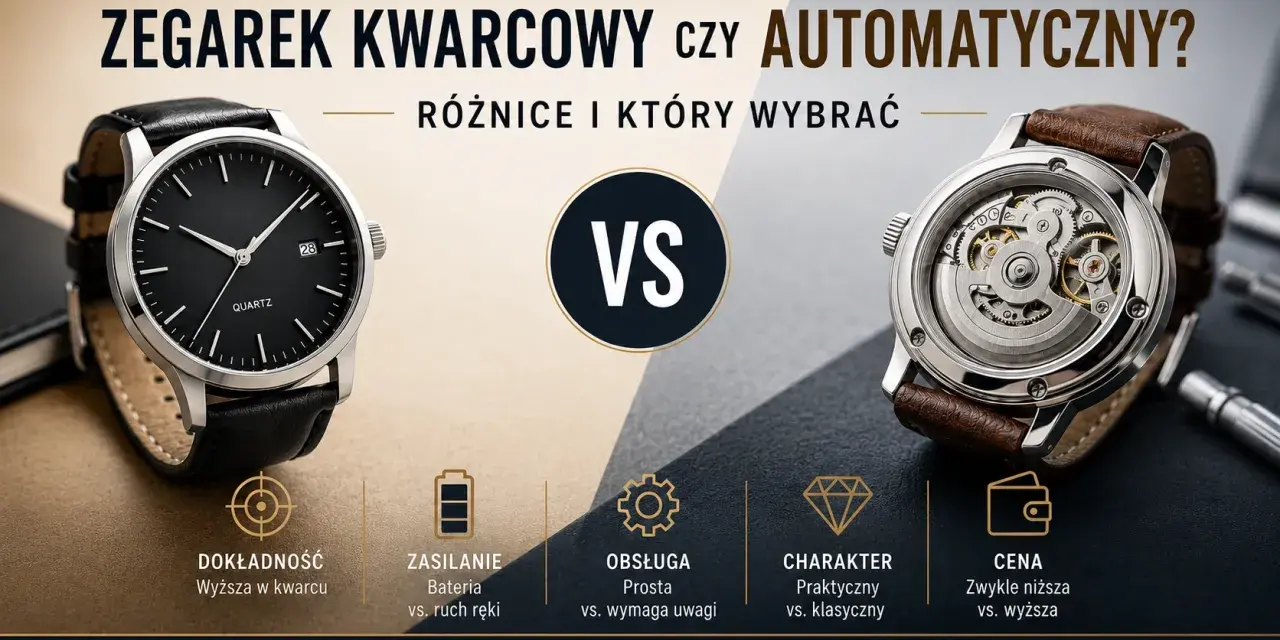 Zegarek kwarcowy vs. mechanizm automatyczny. Porównanie cech, zalet i wad, by wybrać idealny czasomierz.