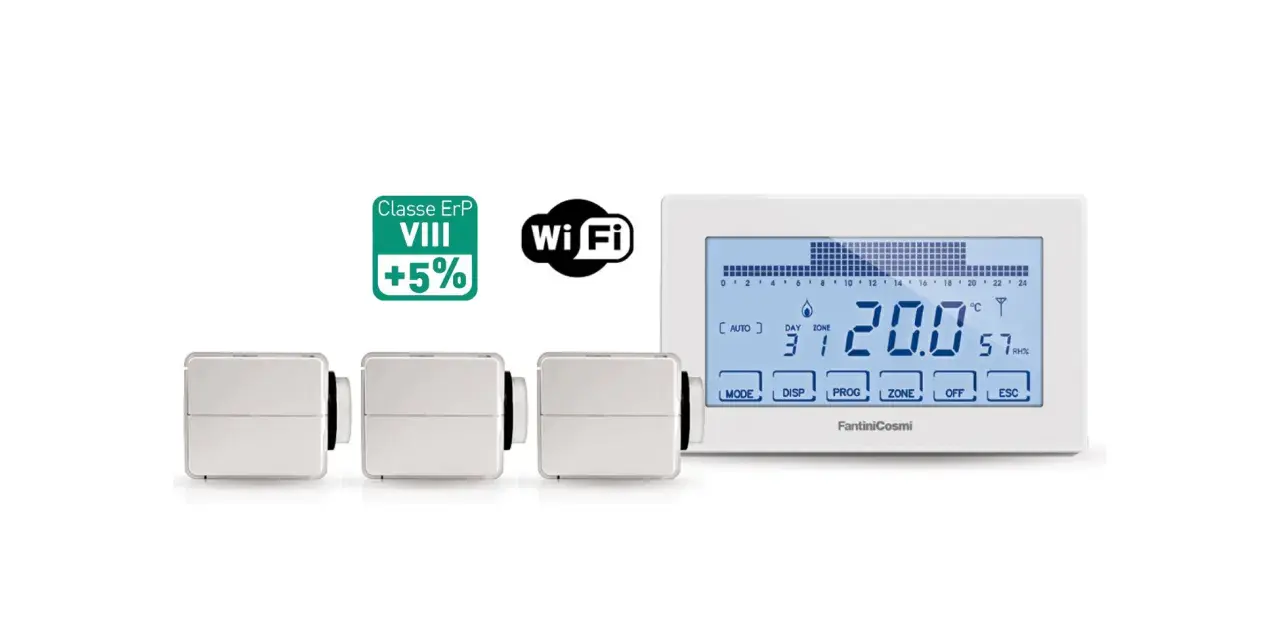 Termostato Wi-Fi Classe ErP VIII, con tre valvole termostatiche. Un dispositivo di termoregolazione evoluto per il comfort domestico.