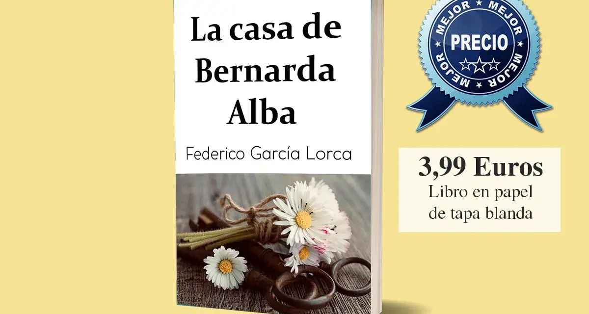 Libro "La casa de Bernarda Alba" de Federico García Lorca, con flores y llaves. Los personajes de esta obra maestra están listos para ser descubiertos.