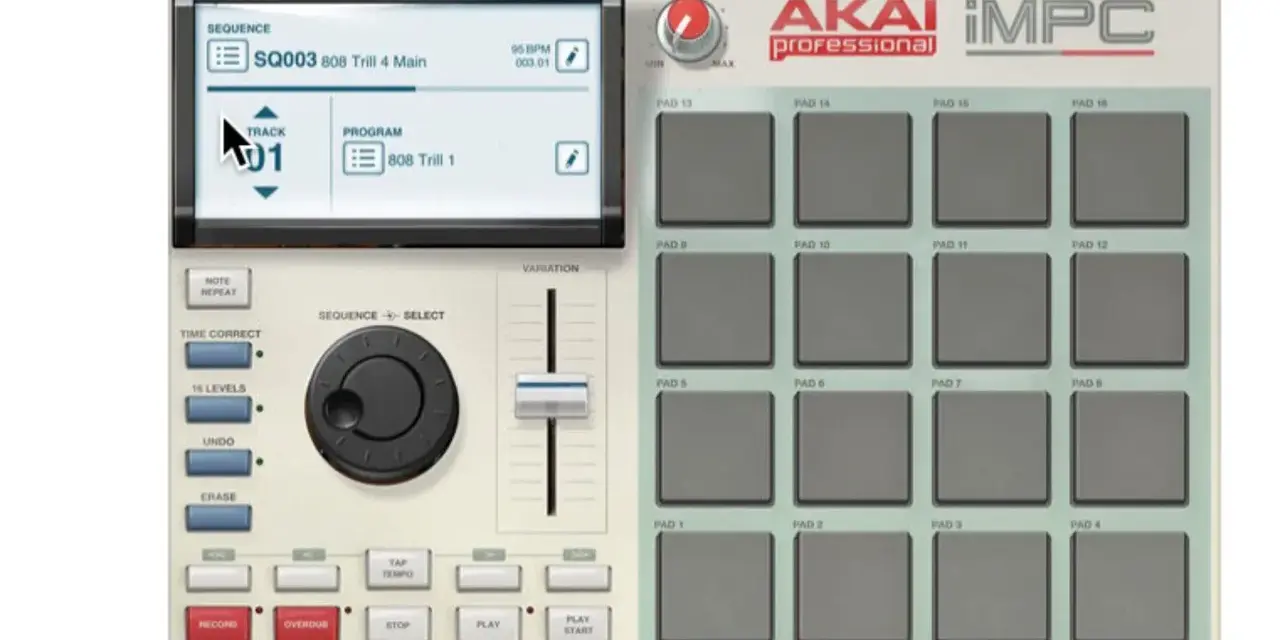 AKAI MPC Software, ein rap beat maker, mit Pads und Bedienelementen für Musikproduktion.