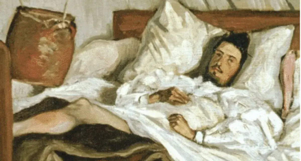 Un hombre en cama, pálido y con mirada perdida, evoca el dolor y la reflexión de "La muerte de Iván Ilich resumen".