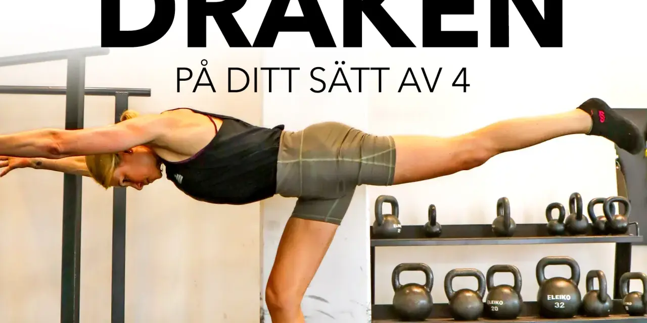 En kvinna utför enbens marklyft med raka armar framåt. Bakom henne syns en ställning med kettlebells.