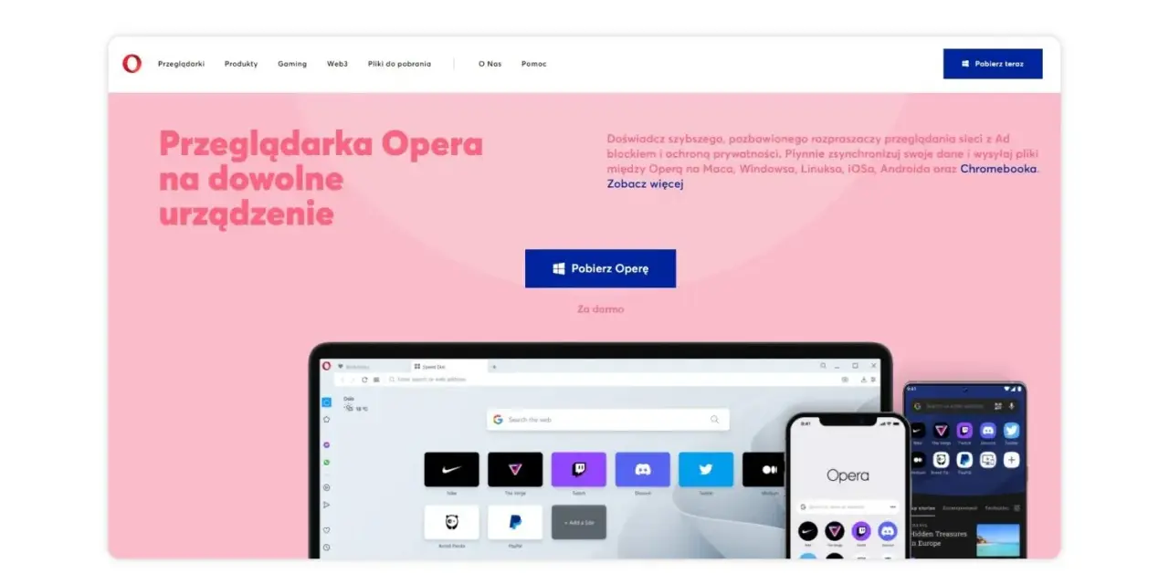 Odkryj najlepsza przeglądarka internetowa Opera na dowolne urządzenie. Szybka, bezpieczna i zsynchronizowana. Pobierz teraz!