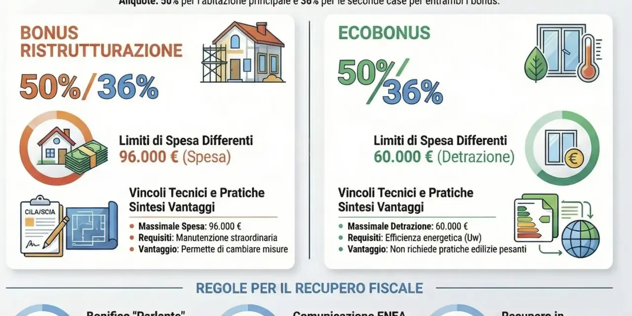 Infissi 2026: detrazione 50% o 65% per ristrutturazione o ecobonus. Guida ai bonus fiscali per la tua casa.