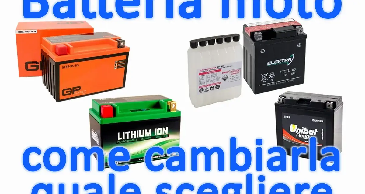 Diverse batterie per moto, incluse quelle senza manutenzione che si possono ricaricare, pronte per essere cambiate o scelte.