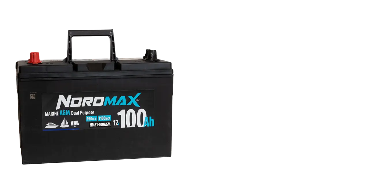 NordMAX Marine AGM Dual Purpose 100Ah batteri, redo att ladda för äventyr till sjöss eller på land.