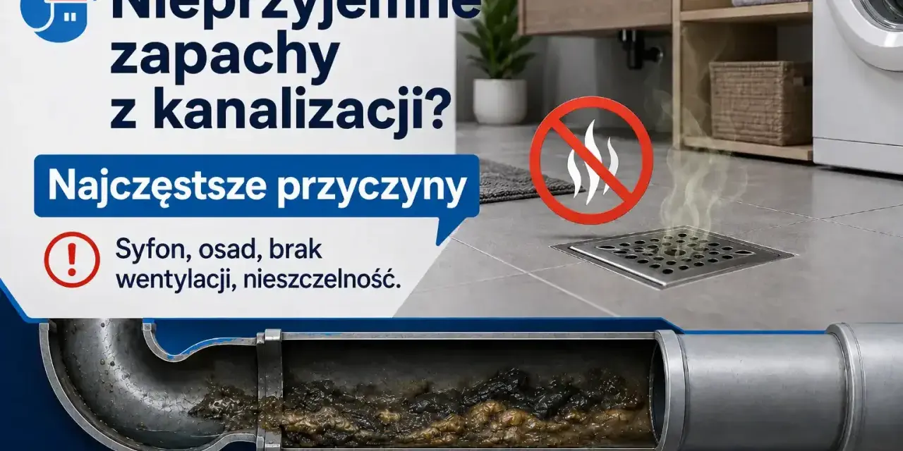 Nieprzyjemne zapachy z kanalizacji? Przyczyną może być brak wentylacji lub zapchane rury. Sprawdź odpowietrzenie szamba i udrożnij kanalizację.