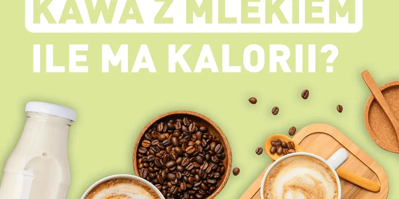 Kawa z mlekiem: ile ma kalorii? Na zdjęciu widzimy składniki do przygotowania pysznego napoju: ziarna kawy, mleko w butelce i dwie filiżanki kawy z pianką.