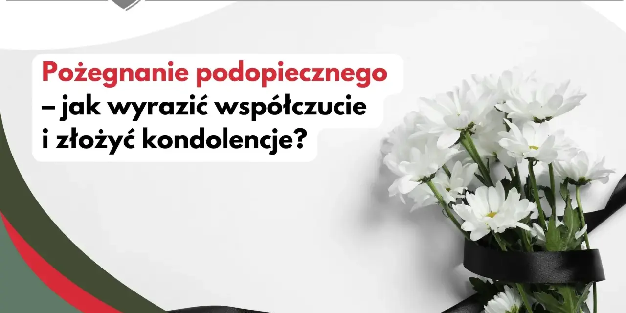 Białe kwiaty z czarną wstęgą, symbolizujące pożegnanie i najszczersze kondolencje.
