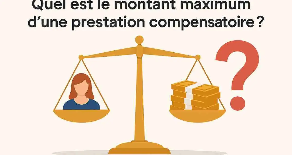 Une balance pèse une personne et des liasses de billets. La question porte sur le montant prestation compensatoire.