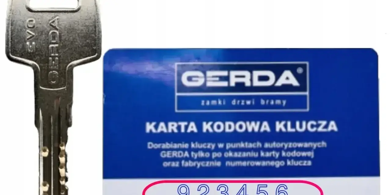 Karta kodowa klucza Gerda i klucz. Dorabianie kluczy Gerda tylko po okazaniu karty kodowej. Sprawdź, ile kosztuje dorobienie klucza.