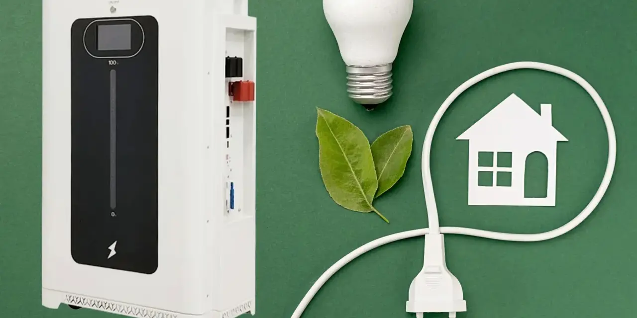 Nowoczesny magazyn energii bez fotowoltaiki, żarówka, liście i symbol domu.