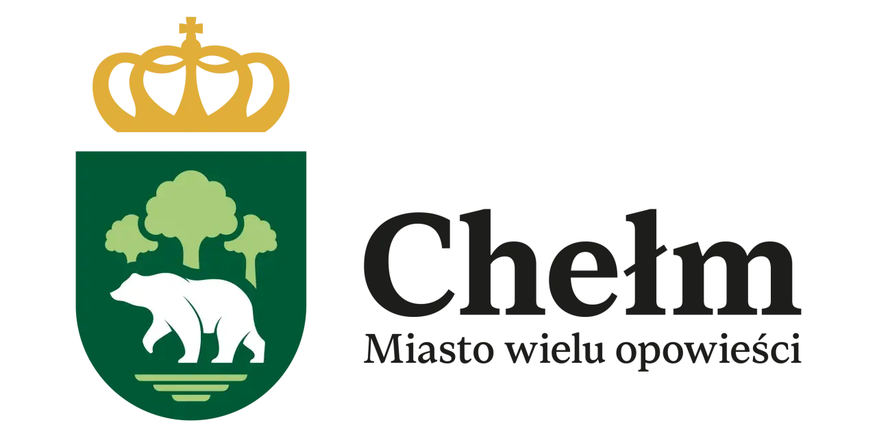 Herb Chełma z koroną i niedźwiedziem, nawiązujący do legendy o Chełmie. Miasto wielu opowieści.