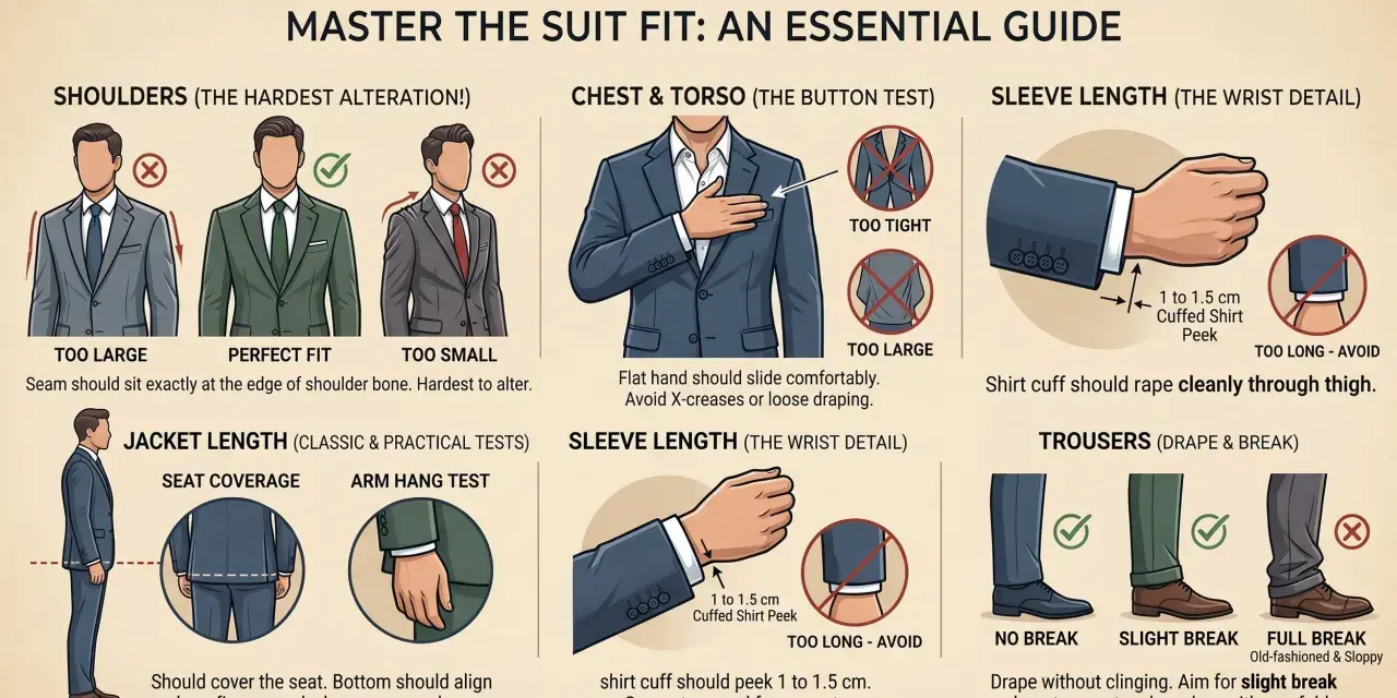Guida ai tipi di vestibilità perfetti per giacche e pantaloni: spalle, torace, maniche e lunghezza.