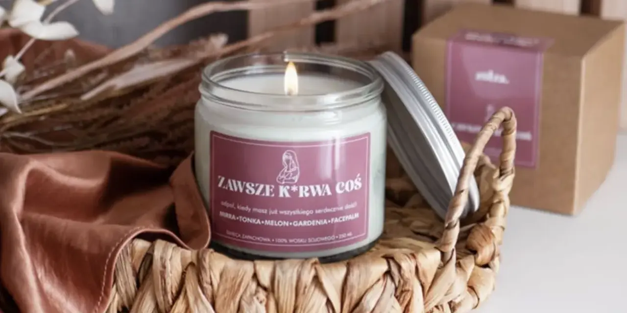 Płonąca świeca sojowa w słoiku, zapakowana w koszyk z wikliny. Czy świece sojowe są zdrowe? Tak, są!