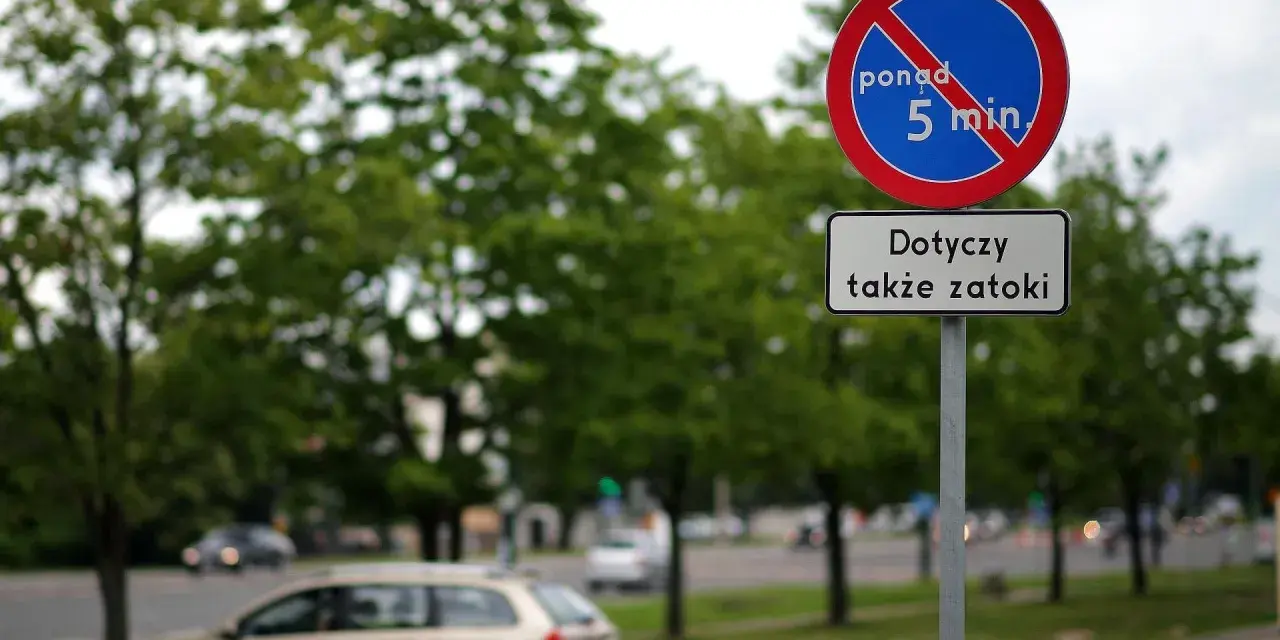 Znak B35 informuje, że postój dłuższy niż 5 minut jest zabroniony, dotyczy także zatoki.